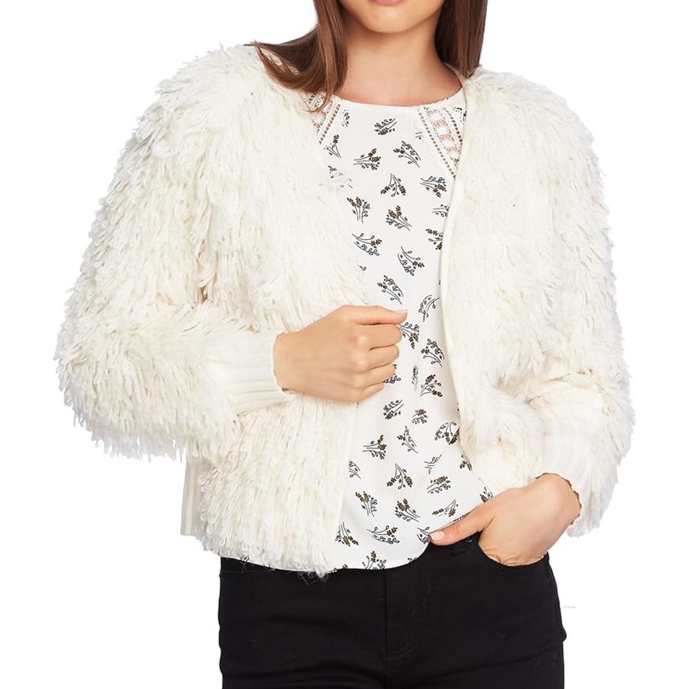 1State Women's White Loop-Stitch Open-Front Casual Cardigan, White, Size XS #099